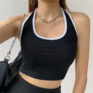 3컬러 홀터넥 코튼 크롭 민소매 나시티 여성 댄스복