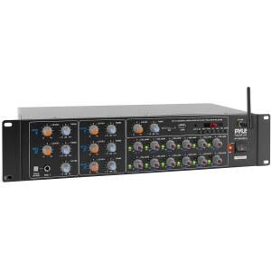 Pyle 12채널 무선 블루투스 전력 최대 출력 6000와트 USB SD AUX 입력 및 디지털 LED 디스플레이 패널이 있는 멀티존 오디오 소스 믹서 수신기 PT12050CH