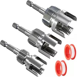 AEXENGONIC 3PCS 파이프 탭핑 및 나사산 가공 공구 1/2 ~3/4 1 키트 PVC 플라스틱 내·외부 나사 드릴링