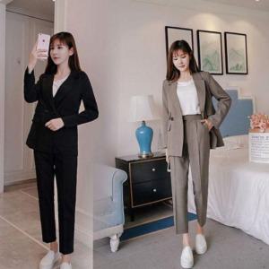 시크한 무드 여성 자켓 팬츠 세트 셋업 오피스 정장룩