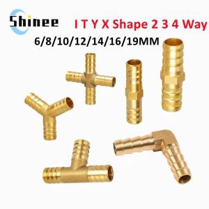 황동 바브 파이프 피팅 스트레이트 엘보 T Y X 모양 2 3 4 웨이 커넥터 6mm ~ 19mm 8mm 구리 워터 튜브