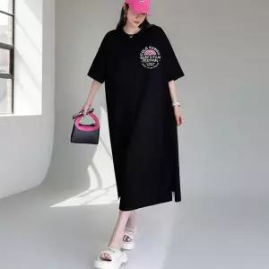 오버핏 레터링 반팔 롱원피스 스트릿 캐주얼 데일리룩