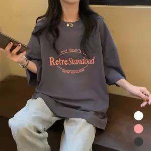 레트로 레터링 오버핏 반팔티 여성 빈티지 프린트 티셔츠
