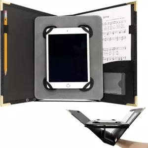 GraduatePro 탄성 악보 홀더 9.7 x 12.4 PU 가죽 합창단 폴더 태블릿 디지털 및 손목 스트랩 포함 피아노