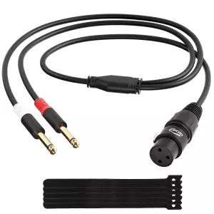 Elecan 3핀 XLR 여성-듀얼 6.35mm 1/4 TS 남성 Y 스플리터 컨버터 케이블 6피트 더블 모노 마이크 믹서용
