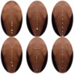 백리스 드레스용 톤다모 6팩 백 네크리스 라인스톤 진주 바디 주얼리 체인 세트 이브닝 가운 파티