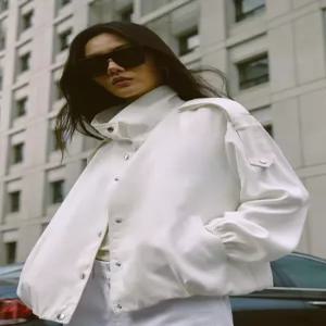 ZARA 하이넥 봄버 재킷 - 스크래치 화이트 7789/739/251