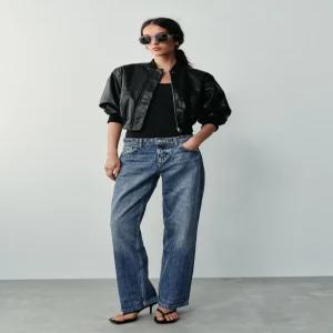 ZARA 페이크 레더 숄더 패드 봄버 재킷 - 블랙 6318/247/800