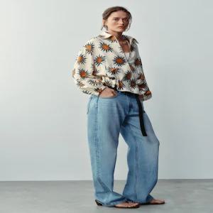 ZARA 프린트 봄버 재킷 - 크림 / 그린 7911/155/069