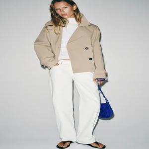 ZARA 숄더 패드 벨트 쇼트 트렌치 재킷 - 라이트 카멜 6318/233/743