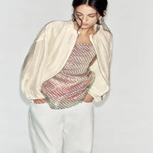 ZARA 플리츠 봄버 재킷 - 크림 7817/316/712