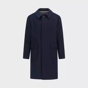 [인터메조]울 실크 블랜디드 아웃포켓 세미 오버 코트 네이비 IMFDCT516F