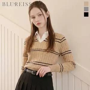 [블루레이스] 셔츠 배색 줄지 꽈배기 니트_B6F1KT2201