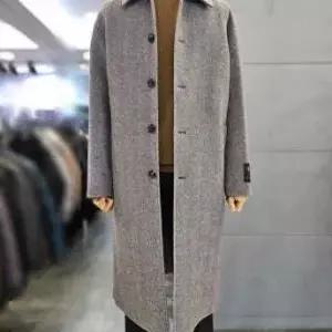 남자 베이지 헤링본 울 캐시미어 핸드메이드 롱 코트 WSAFZ4CJ26A