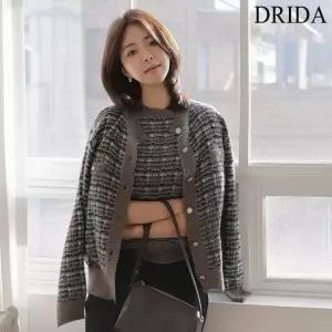 [드리다]프랑 진주 트위드 빅사이즈 반팔 니트 가디건 셋트 셋업 하객 모임