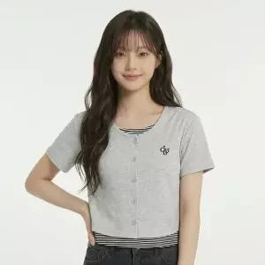 행텐틴즈 동백01 여아 골지 레이어드 반팔 티셔츠그레이  14570-131-408-05-053