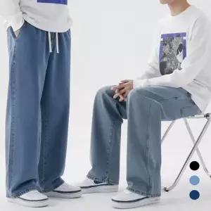 바지공장 청바지 남성 팬츠 밴딩 세미와이드 남친룩 데님 청바지