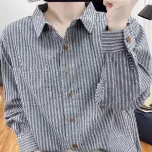셔츠 마 남방 반팔 여름 루즈핏 여성 여자 긴팔 폴로넥 린넨 리넨 코튼 혼방 캐주얼 탑 스트라이프 디자인