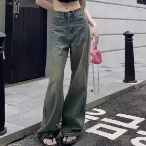 [하프클럽/]여성 청바지 연청 데님 세미 와이드 팬츠 하이웨스트 워싱 바지
