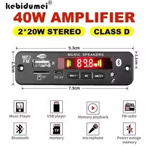 KEBIDUMEI 블루투스 5.0 MP3 디코더 보드 2*20W 40W 앰프 오디오 플레이어 12V DIY 차량용 FM 라디오 TF