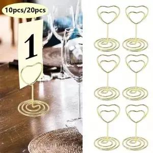 1050pcs 하트 모양 테이블 번호 이름 장소 카드 홀더 스탠드 사진 메모 노트 클립 웨딩 파티 장식