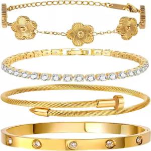 영그레이스 18K 골드 도금 여성용 팔찌 세트 - 4PCS