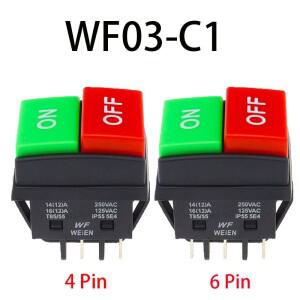 WF03-C1 KCD4 버튼 시작/정지 제어 이중 빨간색 1NO 1NC 4핀 6핀 ON/OFF 14A/16A 125/250V 녹색 전원 스위