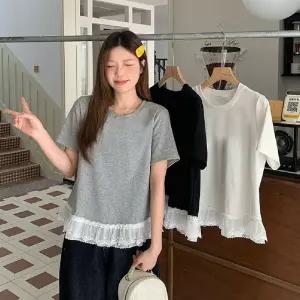 밑단 레이스 포인트 반팔 티셔츠