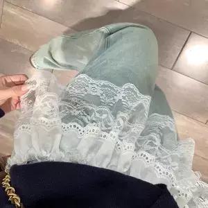 패션 화이트 레이스 불규칙 스커트 커튼 플라워 메쉬 하프바디 여성 여름 바지 청바지 장식 헴라인