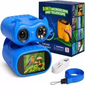OAEBLLE 2-in-1 용 현미경 및 망원경 1000배율 휴대용 디지털 2.0인치 화면 8개의 LED 야외용 포켓 1080P