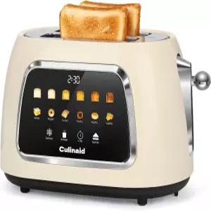 Culinaid 토스터 2 슬라이스 스마트 터치 스크린 레트로 1.5인치 초광폭 슬롯 스테인리스 디지털 빵 메모리