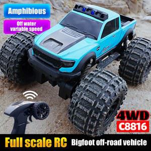RC카 C8816 수륙 양용 RC 차량용 4WD 원격 완구 륜 조명 4 버기 오프로드 빅풋 LED 제어 트럭 등반