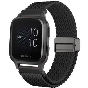 CUNUJIX MAGNETIC 브레이드 시계 밴드 GARMIN VENU SQ / 2 호환 MUSIC 여성용 남성용 신축성 있는 나일론 엘라스틱 원단 스트랩