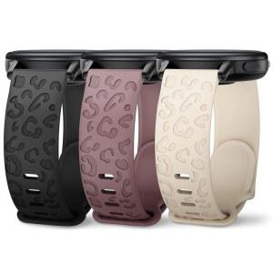 HUADEA 3 팩 20MM 레오파드 각인 시계 밴드 GARMIN VENU SQ 2 / VIVOACTIVE 6 5 MUSIC 호환 FORERUNNER 165 55 245 645용 치타 실리콘 스트랩 교체용