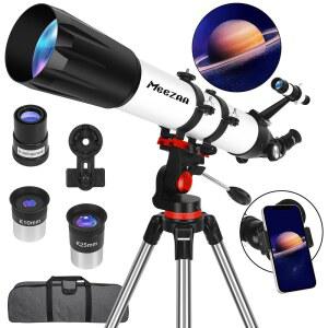 성인용 MEEZAA 망원경 고출력 90MM 구경 800MM 굴절망원경 | 전문 천체망원경 천문 초보자용 별 관측용 완전 멀티 코팅 AZ 마운트 삼각대 휴대폰 어댑터 및 휴대용 가방 포함