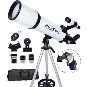 성인용 KOOLPTE 망원경 80MM / 600MM 초보자를 위한 AZ 굴절망원경 | 성인과 고배율 굴절망원경으로 바로우 렌즈 휴대폰 어댑터 무선 리모컨 휴대용 가방이 포함되어 있습니다.