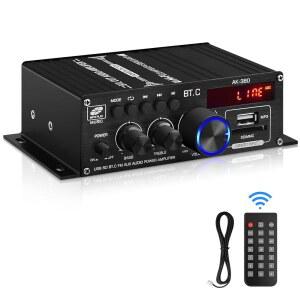 BLUETOOTH 5.0 AUDIO POWER AMPLIFIER AK-380 400W+400W 2.0 CH HIFI STEREO AMP | USB SD AUX FM ANTENNA가 포함된 MINI RECEIVER FOR CAR HOME SPEAKER BAR PARTY-(전원 어댑터 없음)