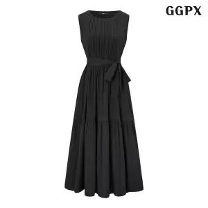 GGPX 클래식 플리츠 민소매 롱 원피스 (GQBOW099D)