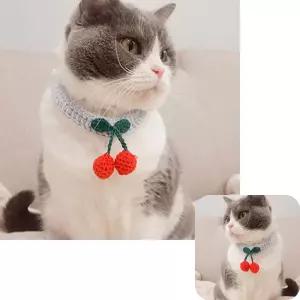 빙투 강아지 케이프 고양이 스카프 리본 턱받이 패션템 PET 체리 뜨개