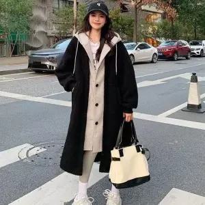 뽀글이 레이어드 양털 후드 롱점퍼 빅사이즈 자켓