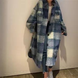 봄가을겨울 롱셔츠 자켓 모직 남방 체크 코트 여성
