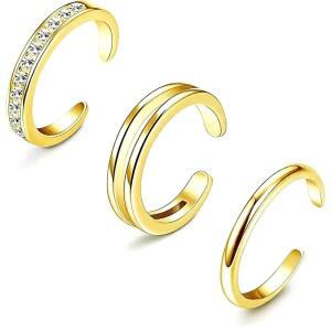 GAUEIOUR 3PCS 14K 골드 필드 토 링 여성용 조절 가능한 세트 | 큐빅 지르코니아 스택형 오픈 핑거 조인트 CZ 심플 테일 밴드 비치 여름 휴가 스타일 패션 풋 주얼리