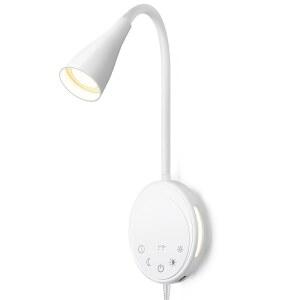 산케두 LED 벽걸이 독서등, 터치 컨트롤이 있는 침대에서 읽을 수 책등, 5개의 디머블, USB 출력, 야간 조명 및 타이머 기능, 유연한 구스넥 헤드보드 침대 조명(흰색)