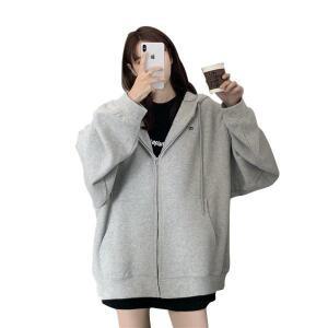 EAMT 여성 봄 가을 집업 맨투맨 얇은 캐주얼 라운드 후드 카디건 긴팔 상의 YJ