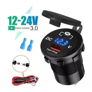 1세트 60W PD QC3.0 자동차 충전기 소켓 전압계 12V/24V 오토바이 트럭 보트용 빠른 충전 3.0 전원 콘센트