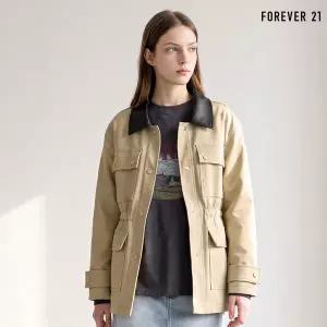 [FOREVER21]카라 레더 배색 허리 스트링 유틸리티 자켓 (FTDCJK011)