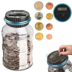 1PC 전자 돼지 저금통 카운터 동전 디지털 LCD 계산 돈 절약 상자 항아리 저장 USD 유로 선물