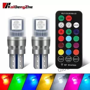 2pcs RGB T10 W5W LED 194 168 5050 12v 자동차 돔 등 코너 램프 전구와 원격 제어