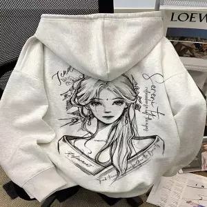 후드 티 가을 겨울 풀오버 맨투맨 미국식 하이스트리트 스몰 스케치 프린트 캐주얼 후드티 가을겨울 남여공