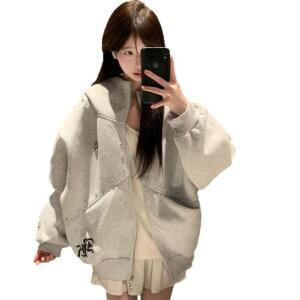 EAMT 여성 도빈 귀 후드 악마 맨투맨 가을 커플 빈티지 카디건 YJ